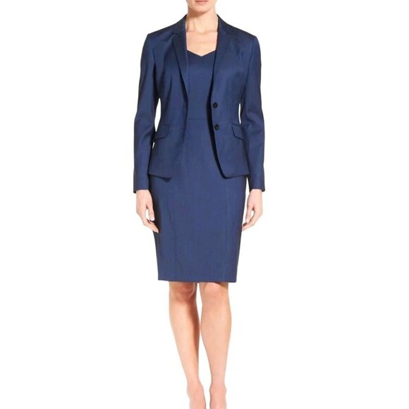 Boss Hugo Boss Delura Stretch Wool Blue Sheath Career Dress Size 4 - Picture 5 of 11